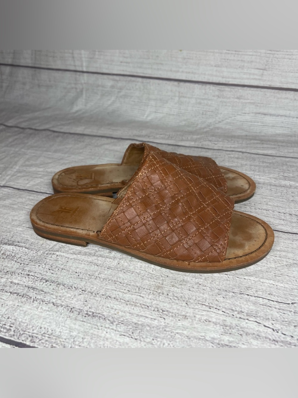 Frye Robin Women’s 6.5 Leather Woven Slide Sandals